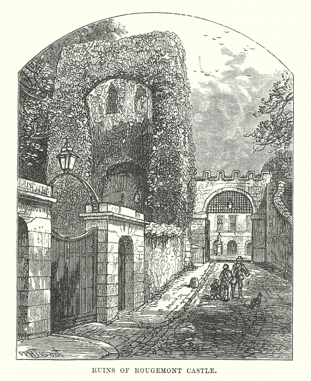 Zřícenina hradu Rougemont (rytina) od English School