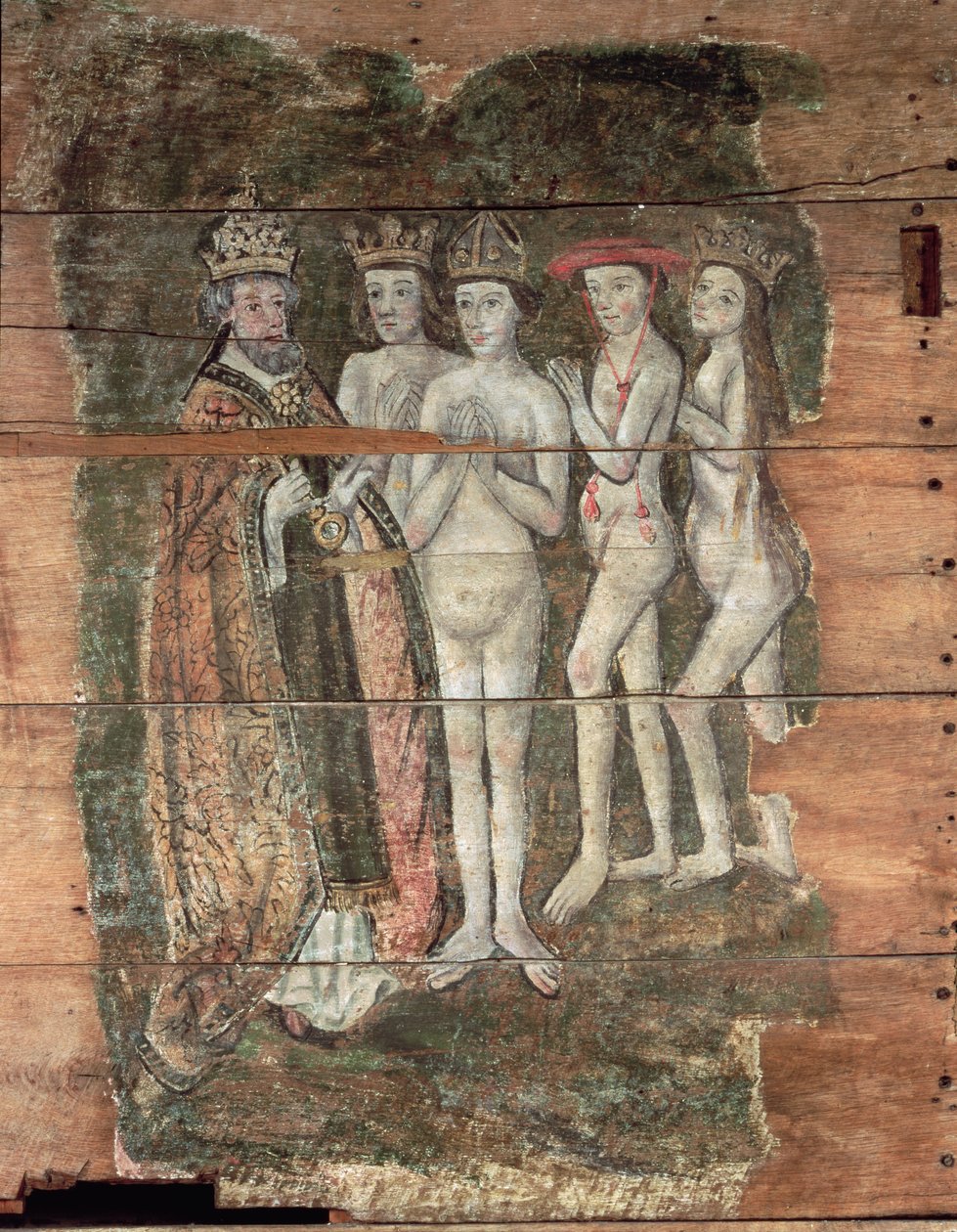 Svatý Petr přijímá šlechtu, z Wenhaston Doom, kolem 1500-20 (malované dřevo) od English School