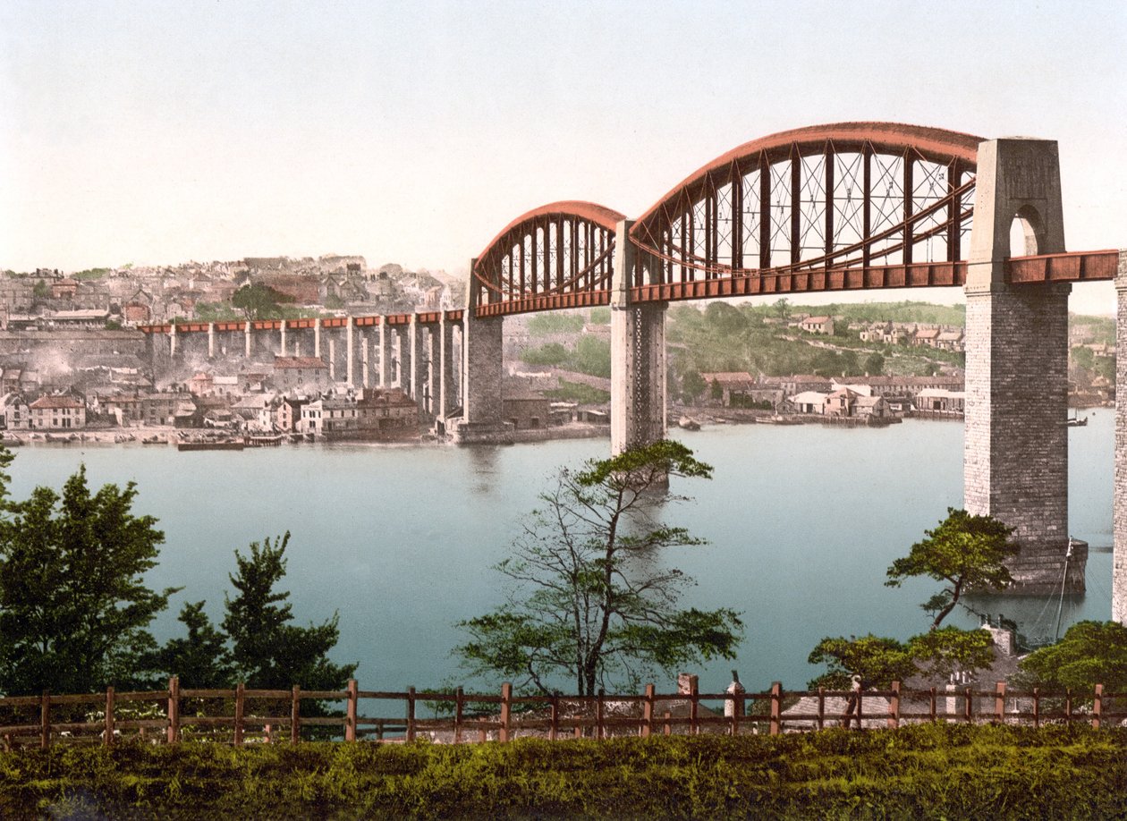 Saltash Bridge, Plymouth (ručně kolorovaná fotografie) od English School