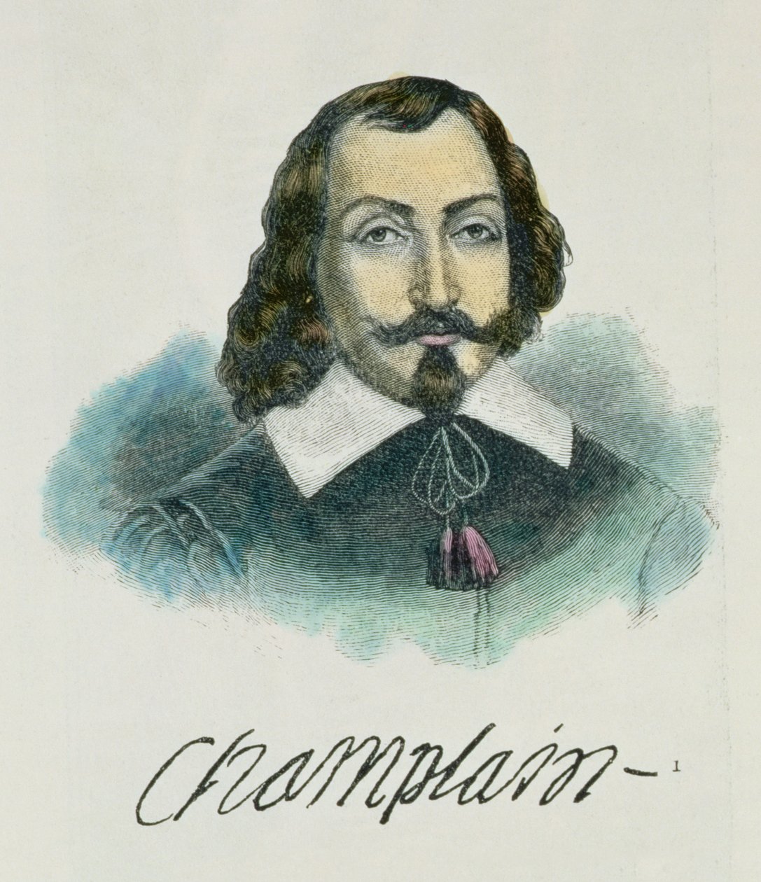 Samuel de Champlain (asi 1567-1635) ilustrace ze IV. dílu „Narativní a kritické historie Ameriky“, 1886 (pozdější kolorování) od English School