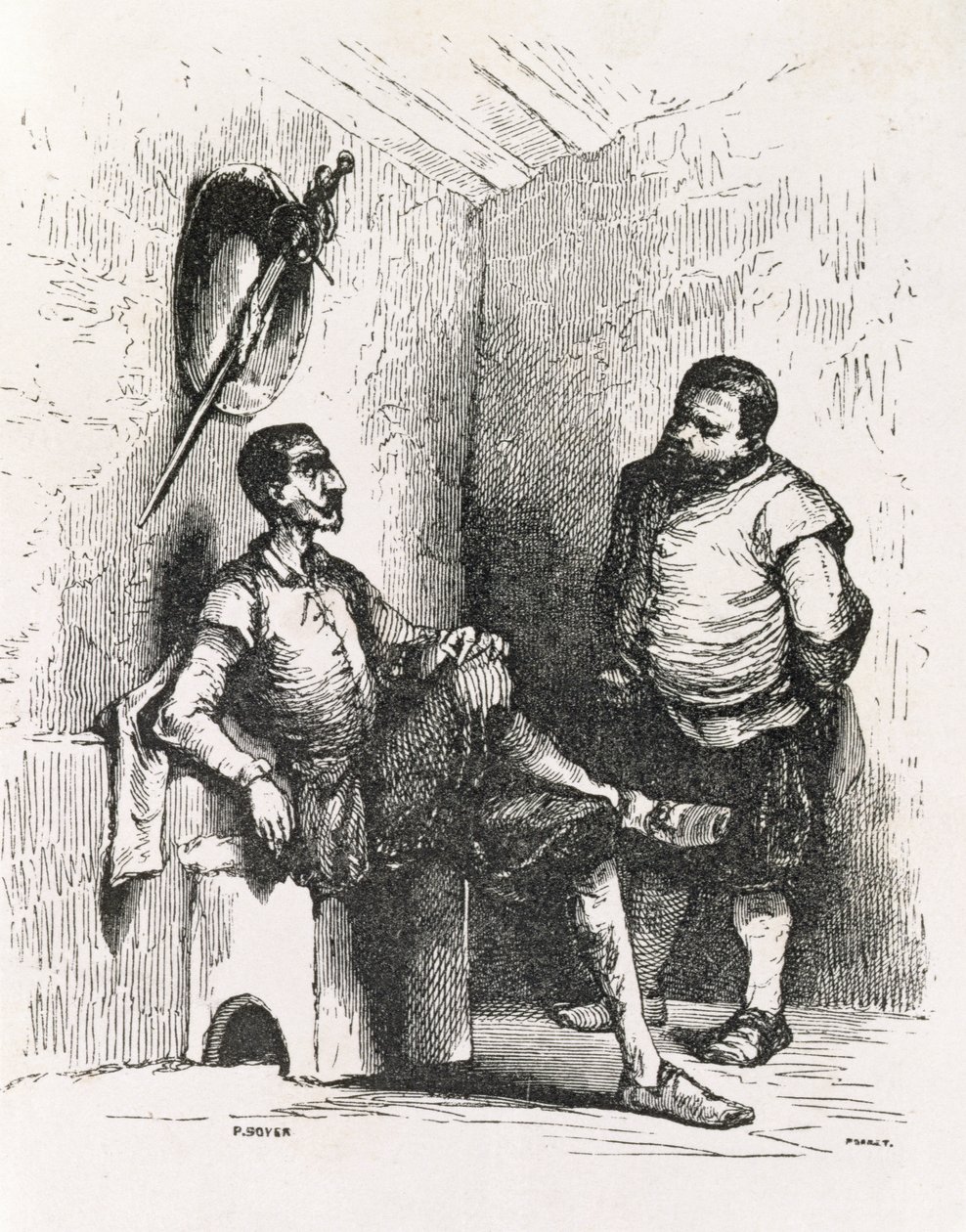 Sancho: Měl bych udělat vzácného hospodáře, ilustrace z dějství II, scéna I Dona Quijota v Anglii. Komedie, vyryl P. Soyer od English School