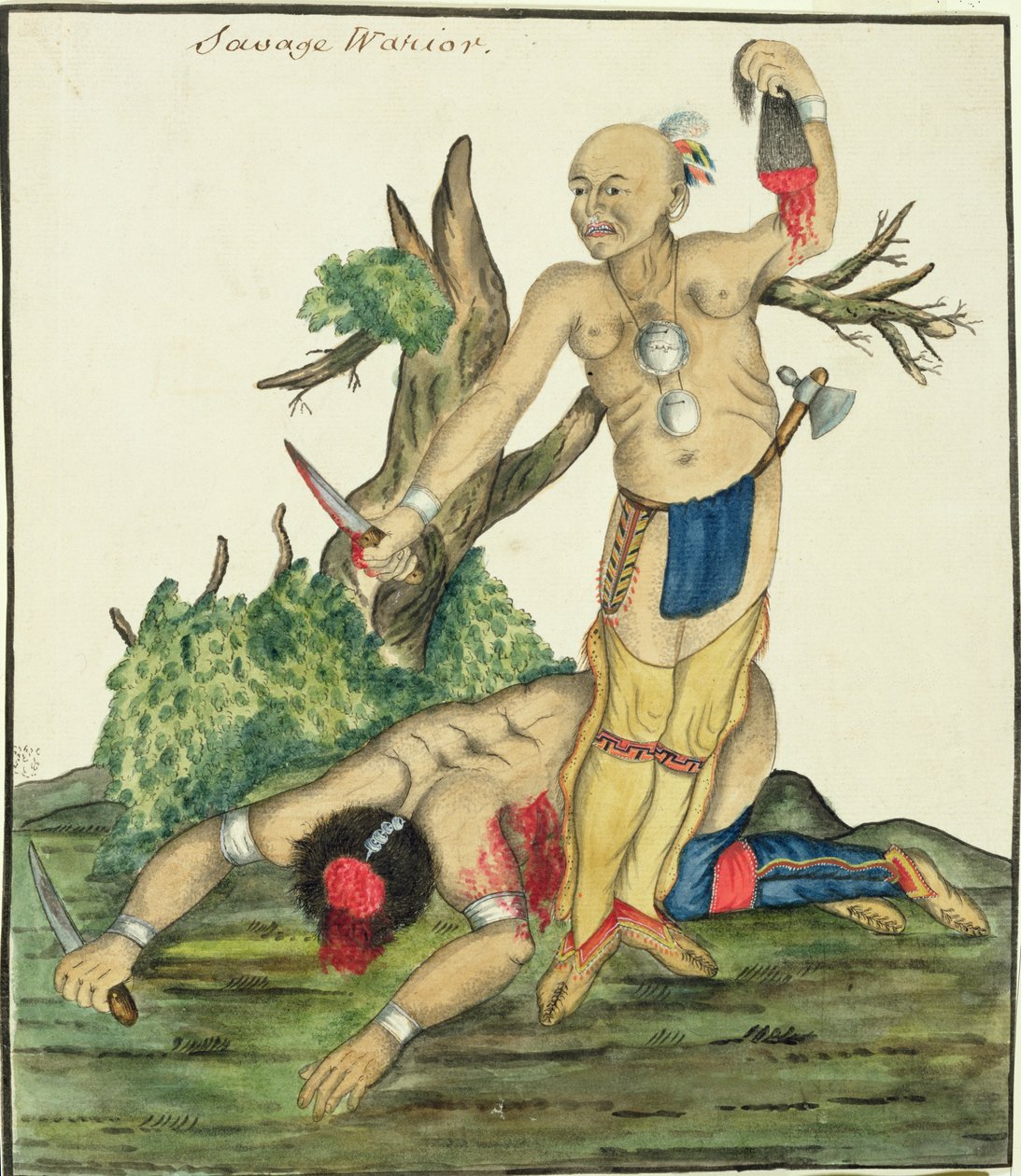 Savage Warrior, cca 1800 (pero a wc na papíře) od English School