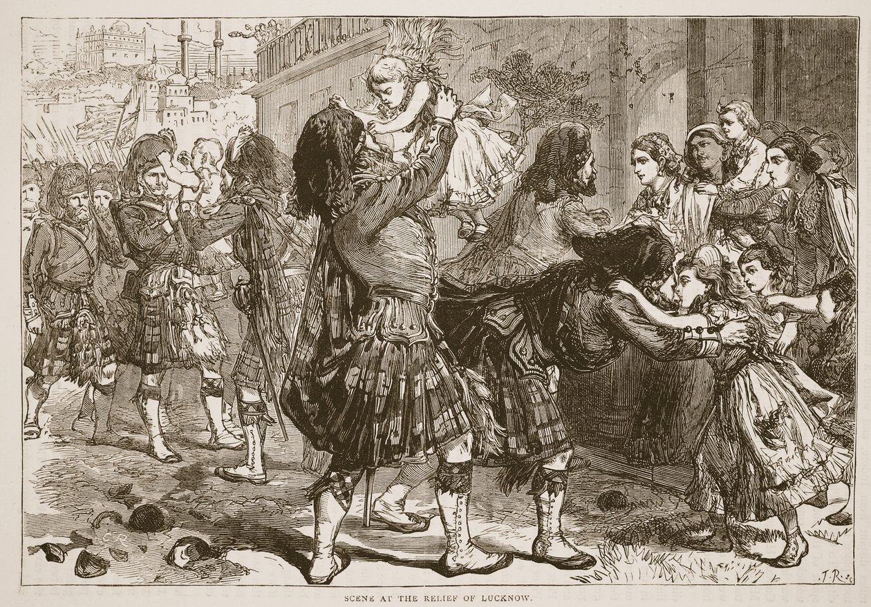 Scéna při osvobozování Lucknow, ilustrace z Cassells Illustrated History of England od English School