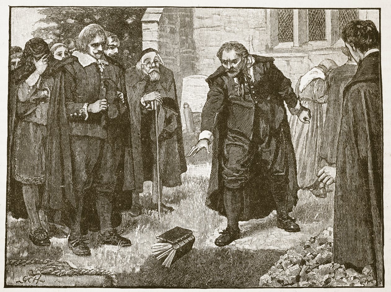 Scéna na Chillingworthově pohřbu, ilustrace z Cassells Illustrated History of England (sépiová fotografie) od English School