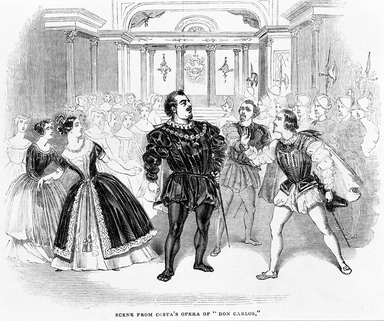 Scéna z Costas Opera of Don Carlos, 1844 od English School