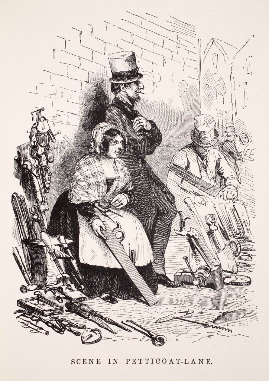 Scéna v Petticoat-Lane, ilustrace z knihy London Labour and London Poor od Henryho Mayhewa, vyd. 1862 od English School