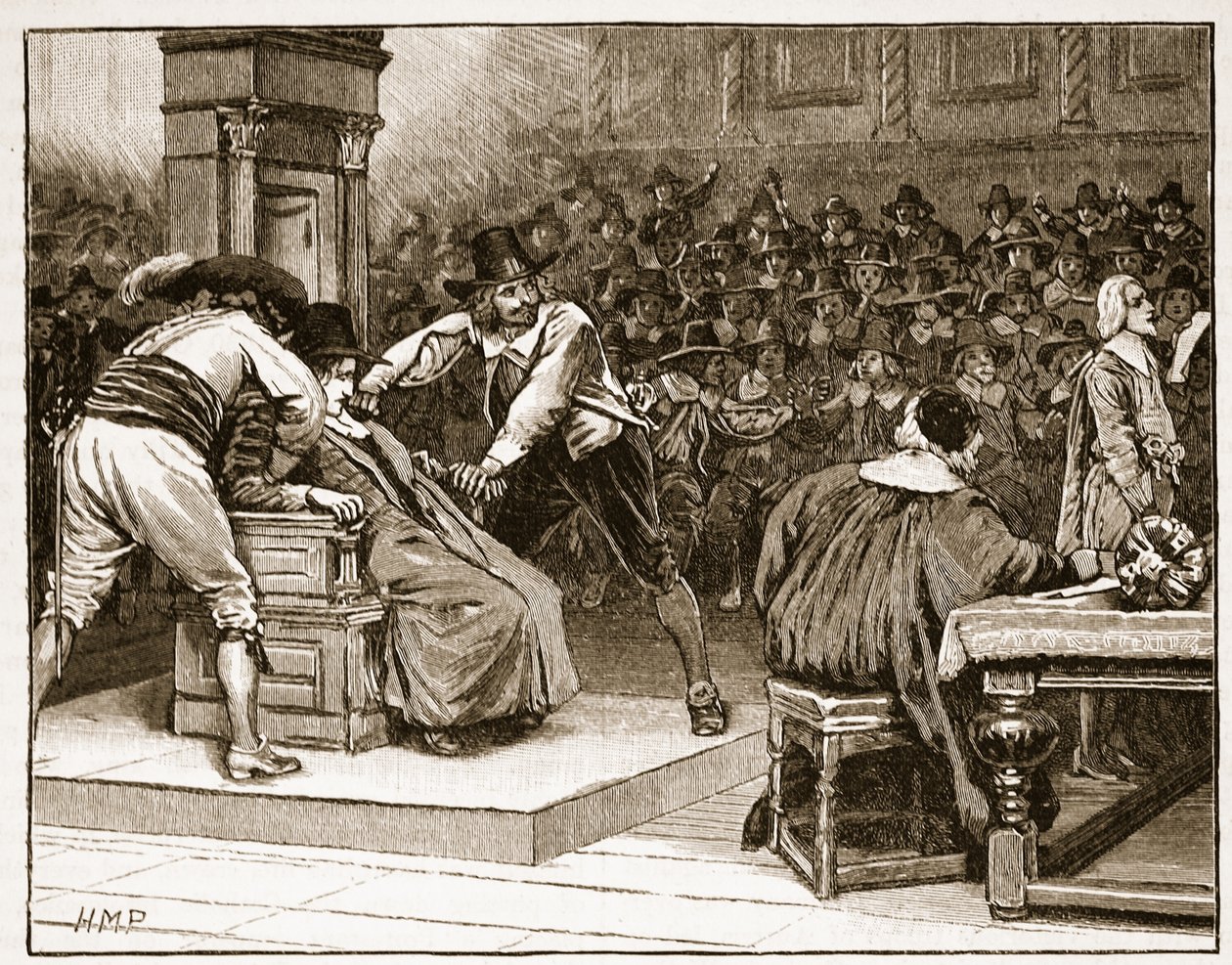 Scéna v Dolní sněmovně: předseda parlamentu pod nátlakem, ilustrace z Cassells Illustrated History of England (sépiová fotografie) od English School
