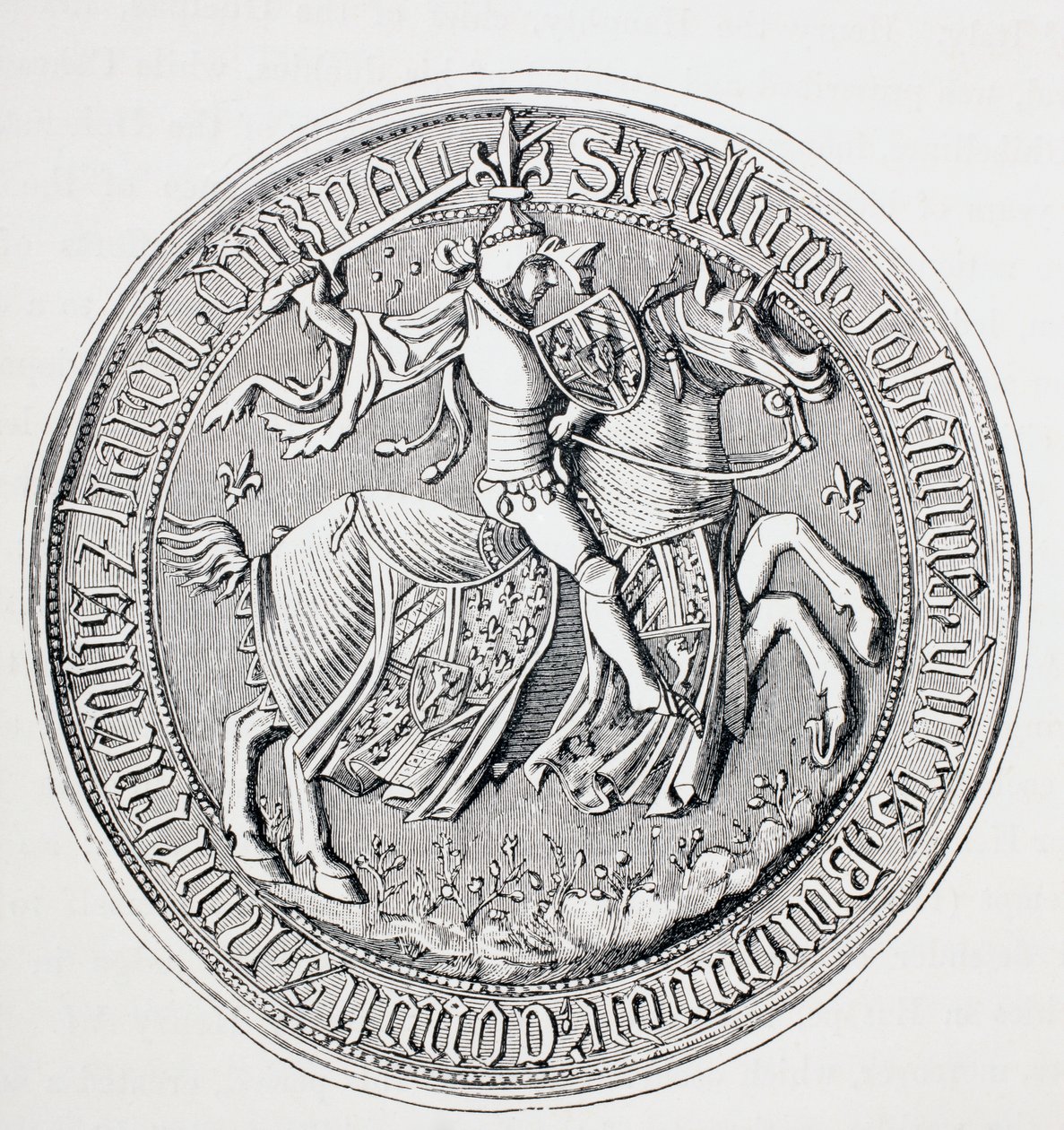 Pečeť Jeana II., vévody z Burgundska, hraběte z Nevers a barona z Donzy, kolem roku 1880 od English School
