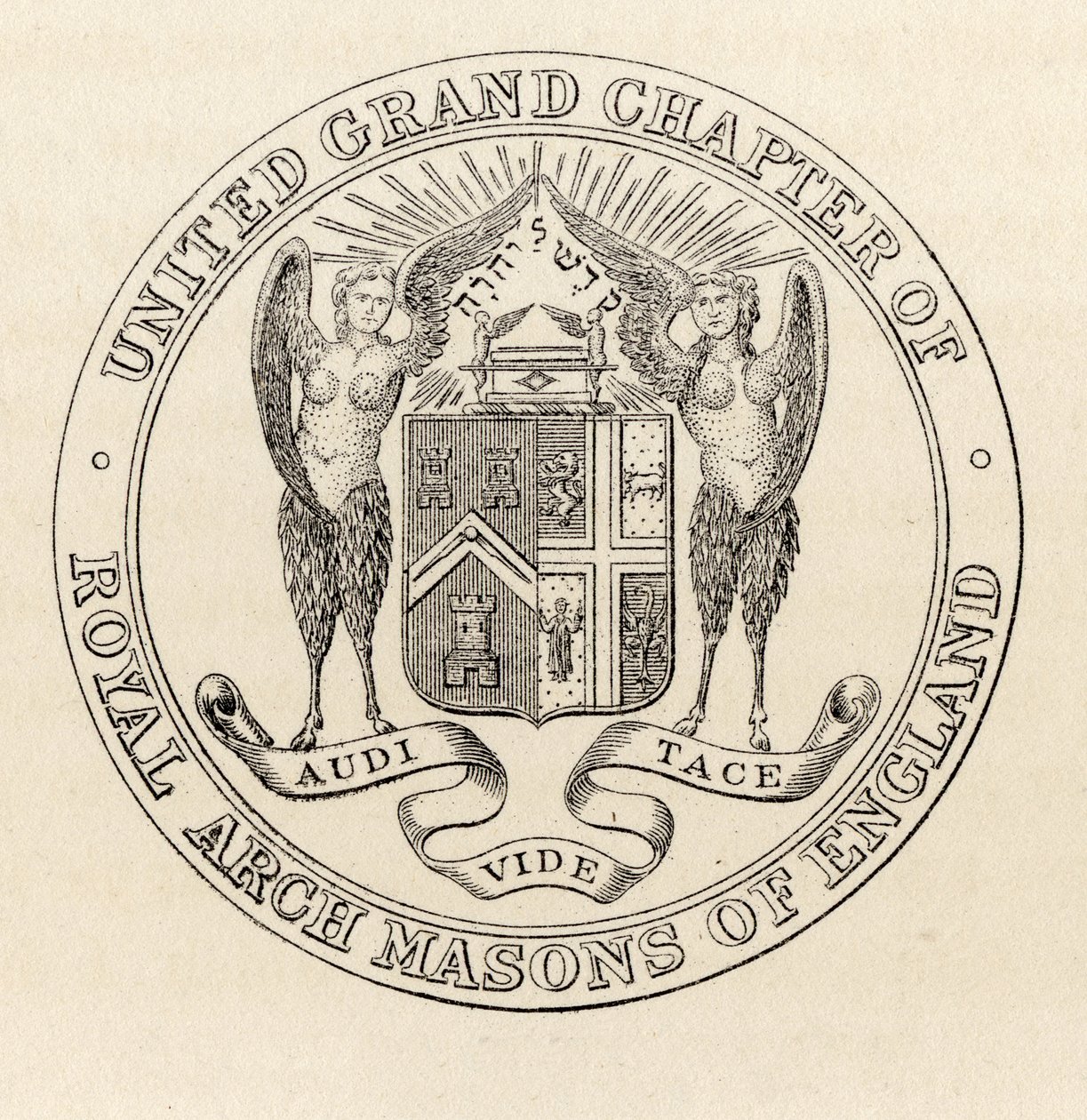 Pečeť United Grand Chapter of Royal Arch Masons of England, 1817, z „The History of Freemasonry, volume II“, vydané Thomasem C. Jackem, Londýn, 1883 od English School