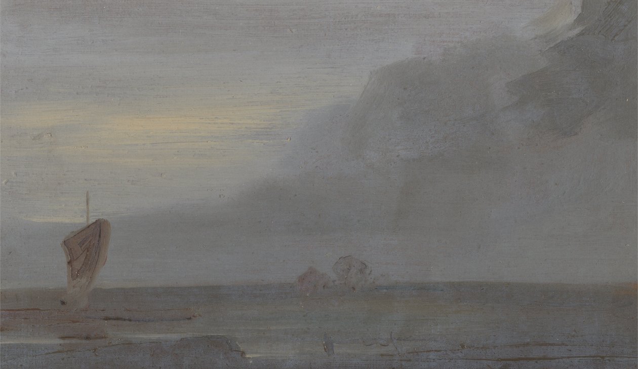 Seapiece with Boats: Evening, dříve připisovaný J.M.W. Turner (1775-1851) a také připisován Peteru de Wint (1784-1849), 1810-20 (olej na papíře) od English School