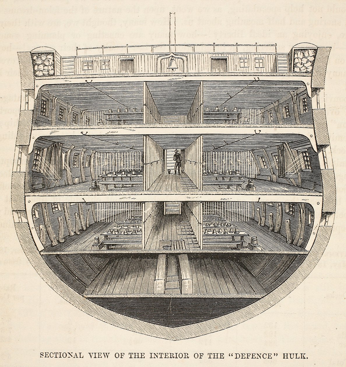 Pohled do interiéru obranného trupu, ilustrace z knihy The Criminal Prisons of London and Scenes from Prison Life od Henryho Mayhewa a Johna Binnyho, vyd. 1862 od English School