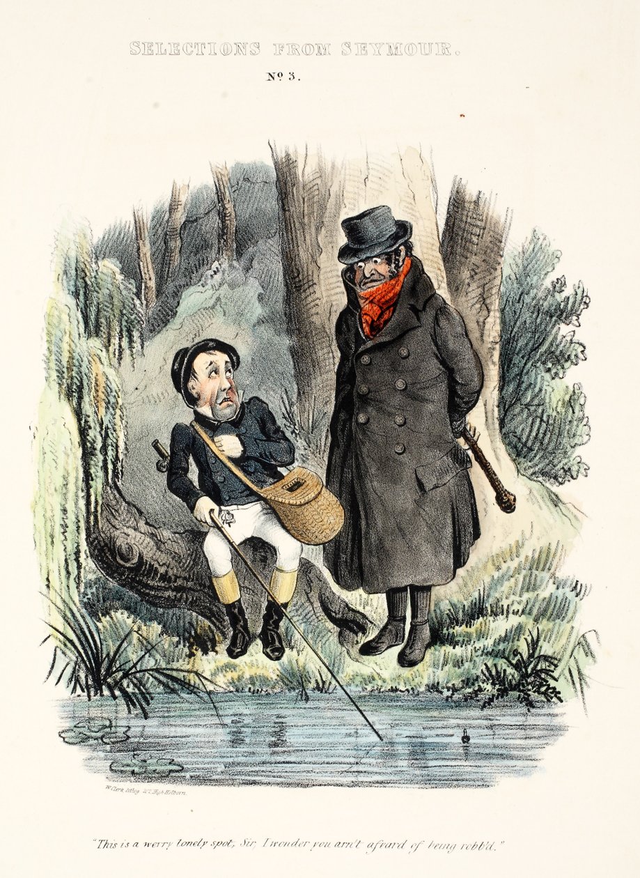 Výběr ze Seymoura: č. 3, "Toto je pusté osamělé místo, pane, divím se, že se nebojíte, že vás okradou.", hospoda kolem roku 1840 (ručně kolorovaná rytina) od English School