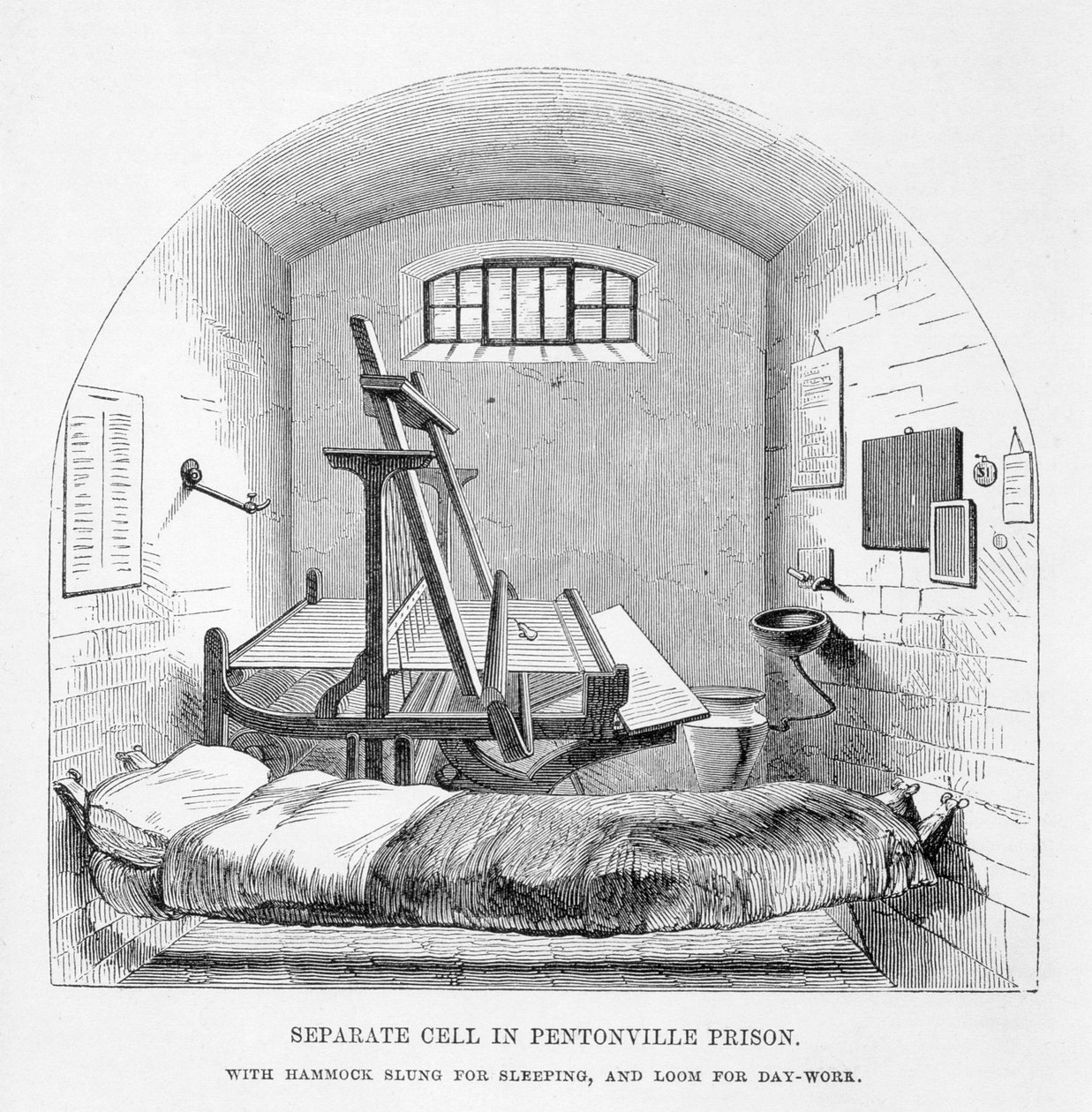Samostatná cela ve věznici Pentonville, z The Criminal Prisons of London a Scenes of Prison Life od Henry Mayhew (1812-87) a John Binny, 1862 od English School