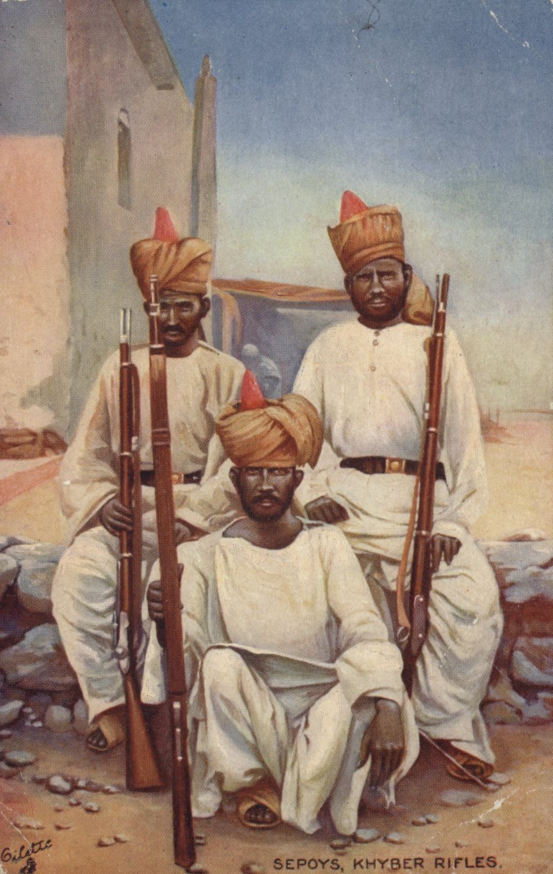 Sepoys, Khyber Rifles (barevná litografie) od English School