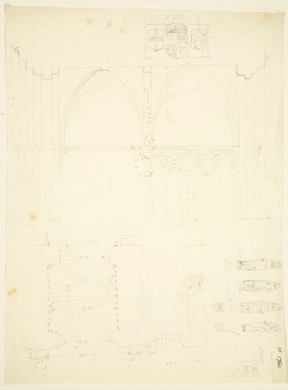 Série Sketches of Abbey Gatehouse a Bristol Cathedral (tužka a akvarel na papíře) od English School