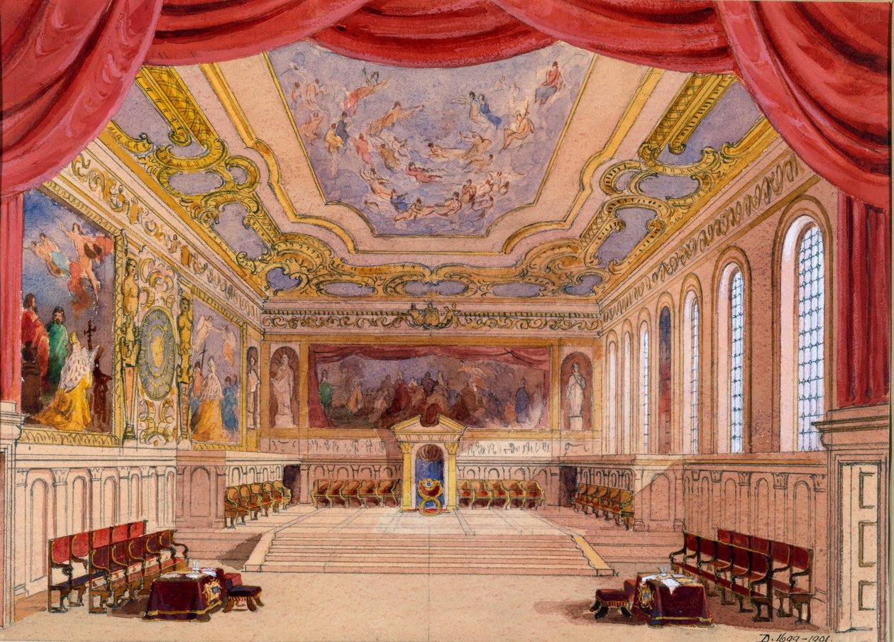 Scénografie pro Kupce benátského od Williama Shakespeara, 1858 (wc na papíře) od English School