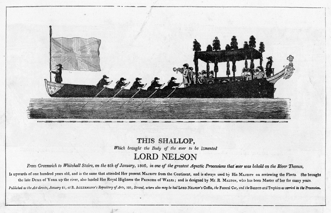 Šalupa nesoucí tělo lorda Nelsona, 8. ledna 1806 z Greenwiche na Whitehallské schody od English School