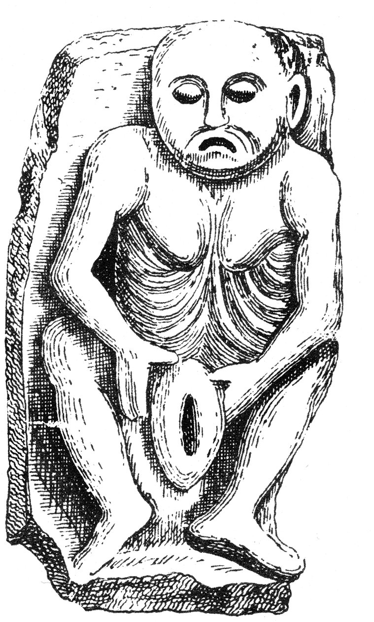 Sheela-na-Gig, z kostela v hrabství Cavan, Irsko od English School