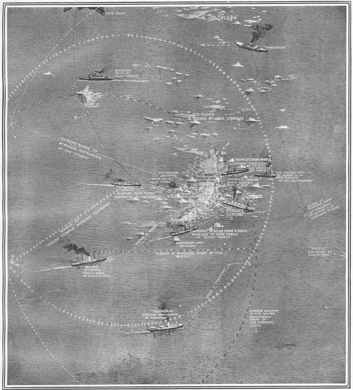 Lodě, které mohly zachránit všechny na Titaniku, kdyby se události vyvíjely trochu jinak, z "The Sphere", 4. května 1912 (litografie) (detail 450845) od English School