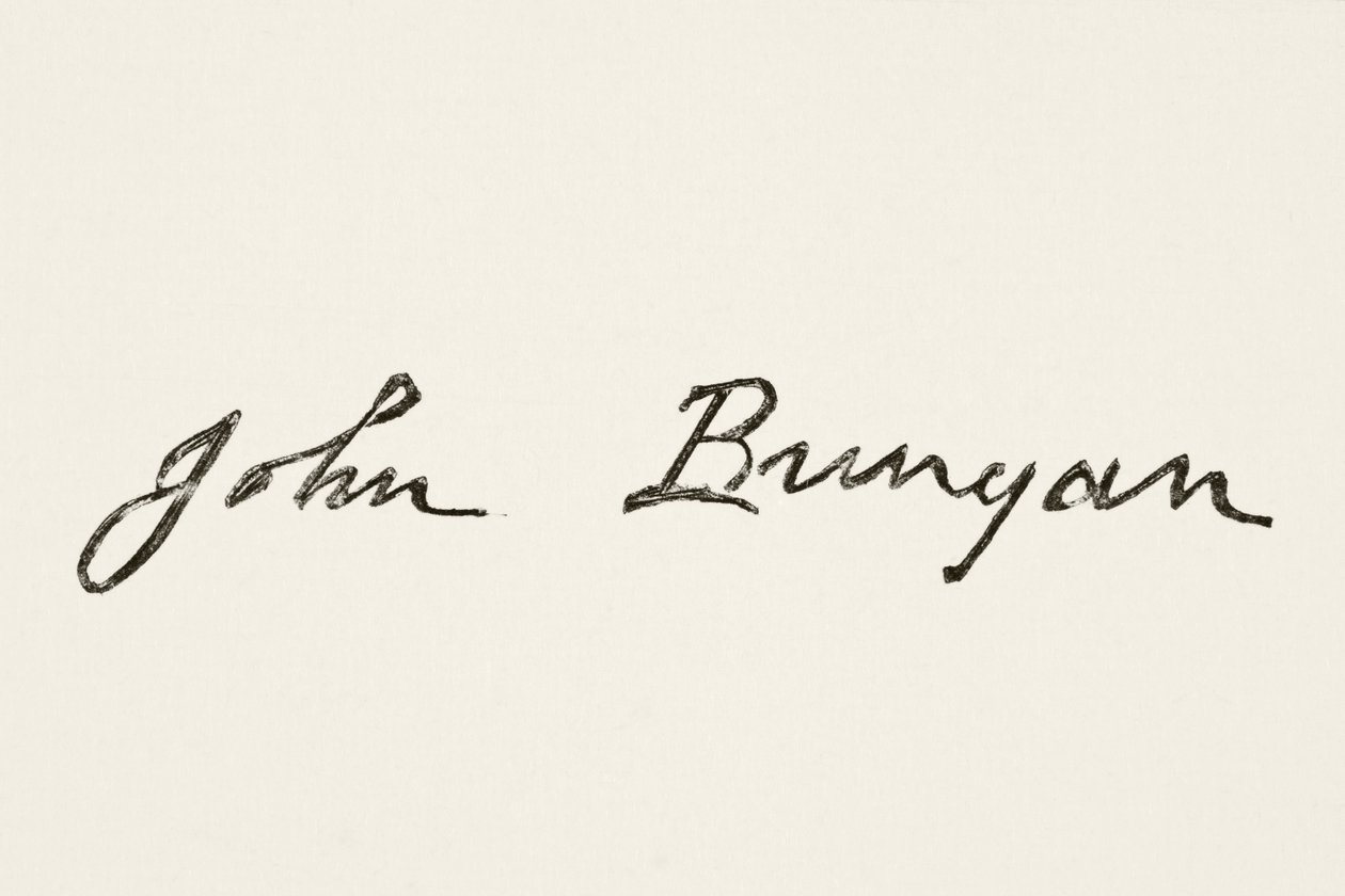 Podpis Johna Bunyana, z Národní a domácí historie Anglie od Williama Hickmana Smith Aubrey (1858-1916), vydaný v Londýně, kolem roku 1890 od English School