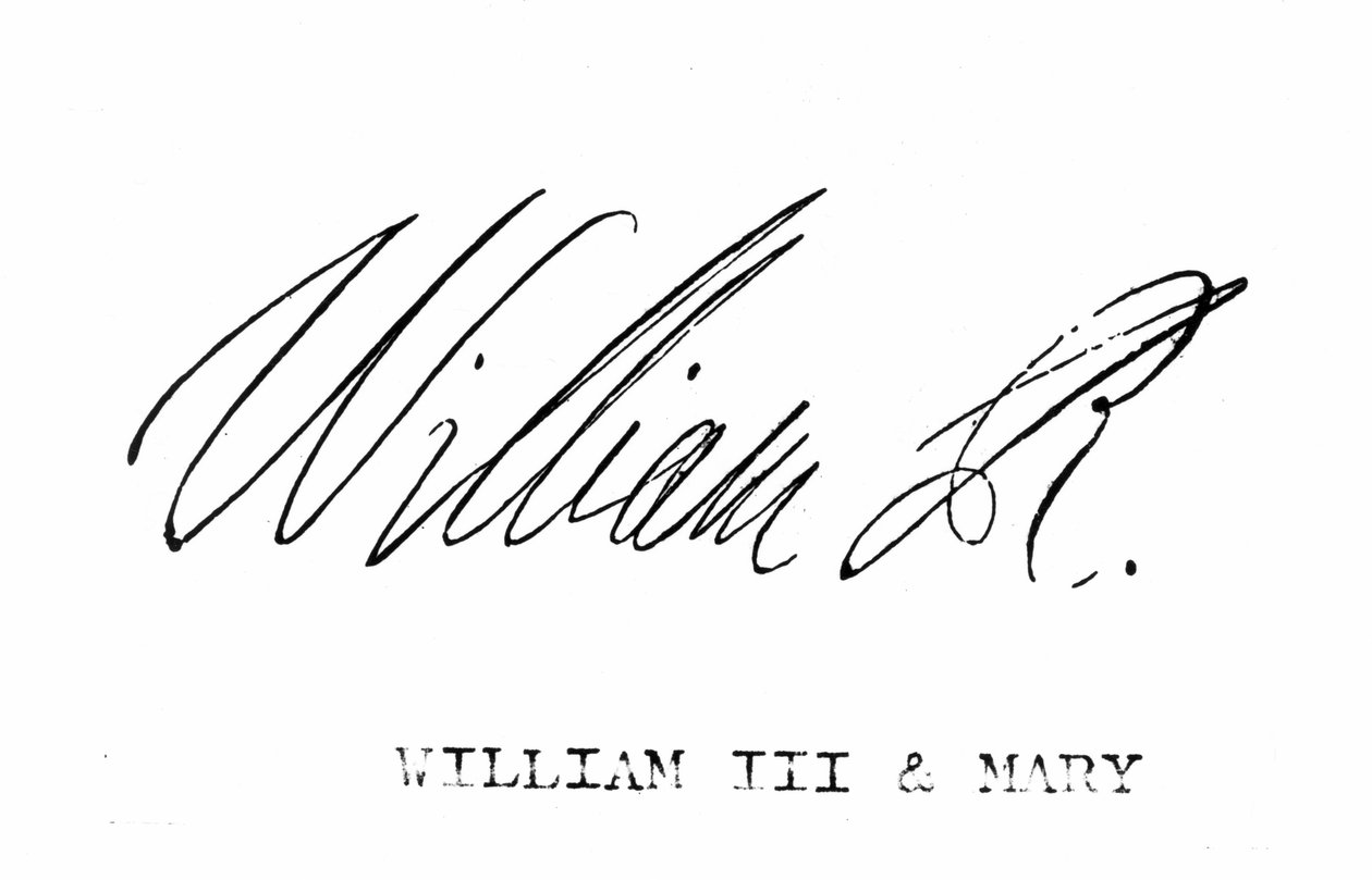 Podpis Williama III z Anglie, z „Národních a domácích dějin Anglie“ od Williama Hickmana Smith Aubrey (1858-1916), publikováno v Londýně, kolem roku 1890 od English School