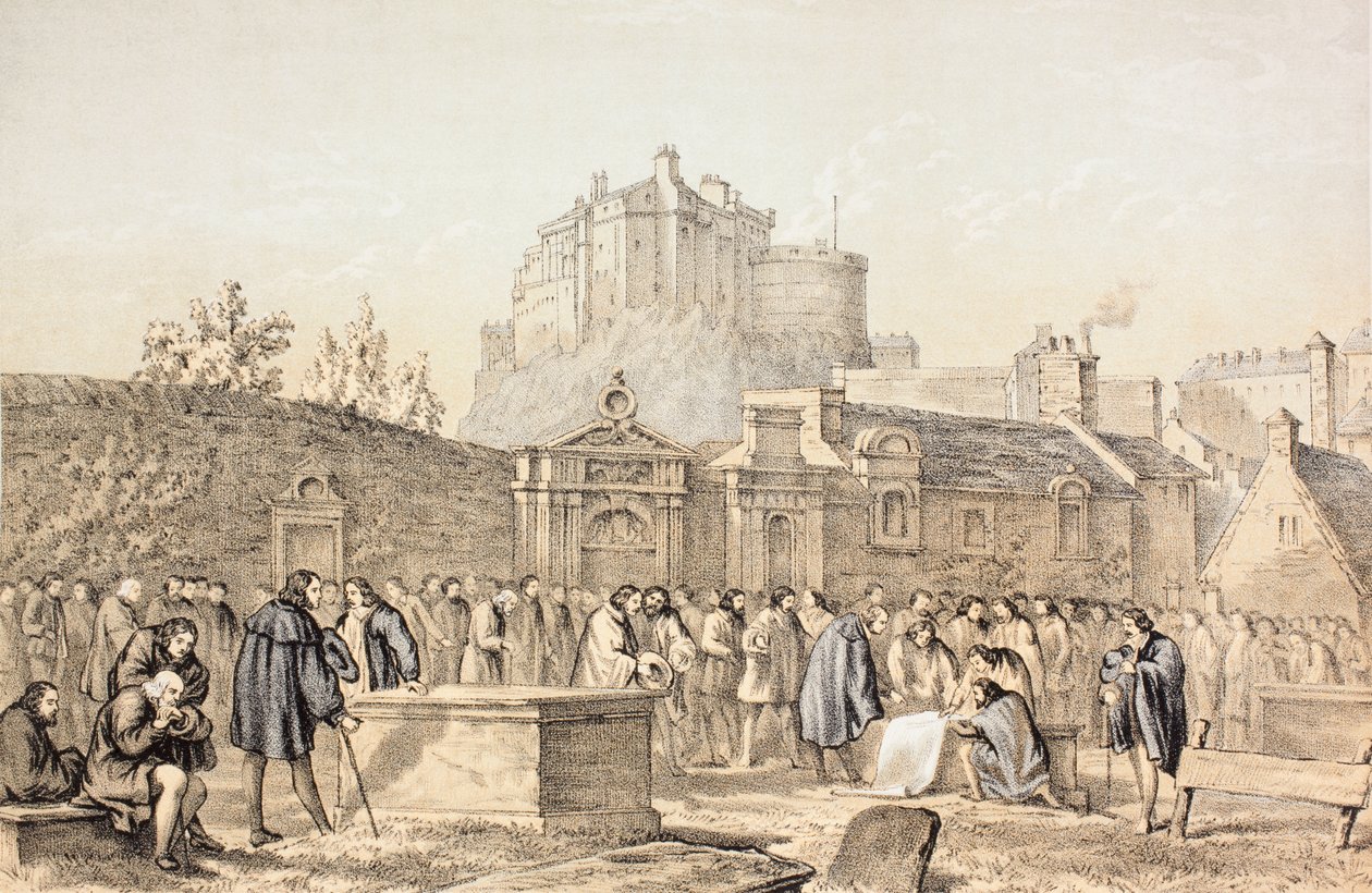 Podepsání smlouvy v Greyfriars Churchyard, Edinburgh v roce 1638, z 