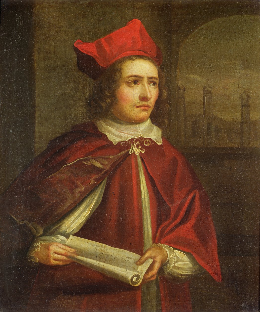 Sir Augustus Harris (1851-96) jako kardinál Wolsey od English School