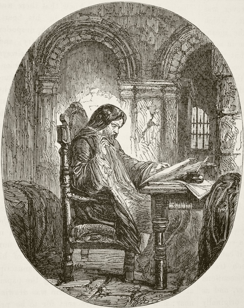 Sir John Eliot ve vězení, z „Národní a domácí historie Anglie“ od Williama Hickmana Smith Aubrey (1858-1916), vydaný v Londýně, kolem roku 1890 od English School