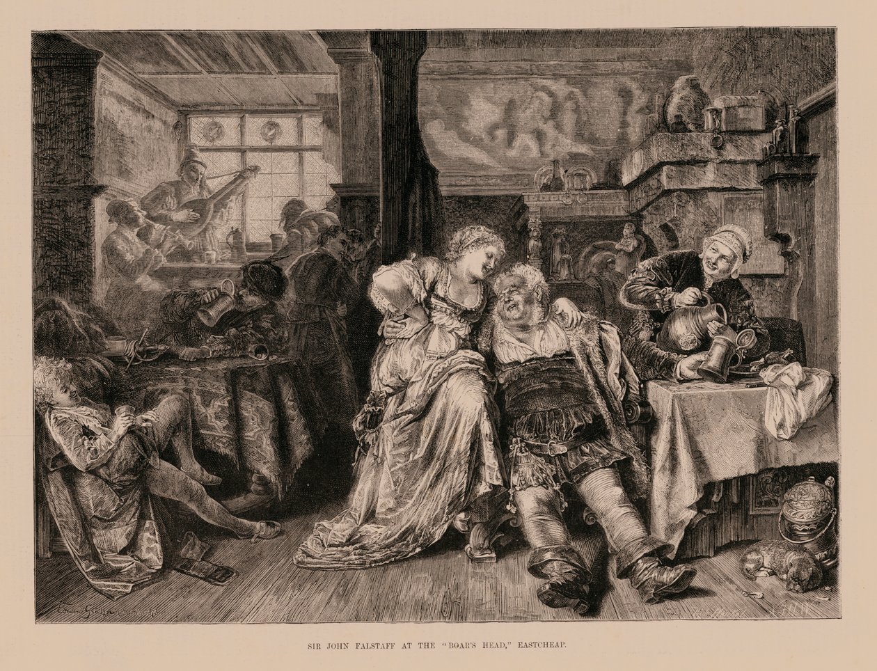 Sir John Falstaff u "Kančí hlavy" v Eastcheapu (rytina) od English School