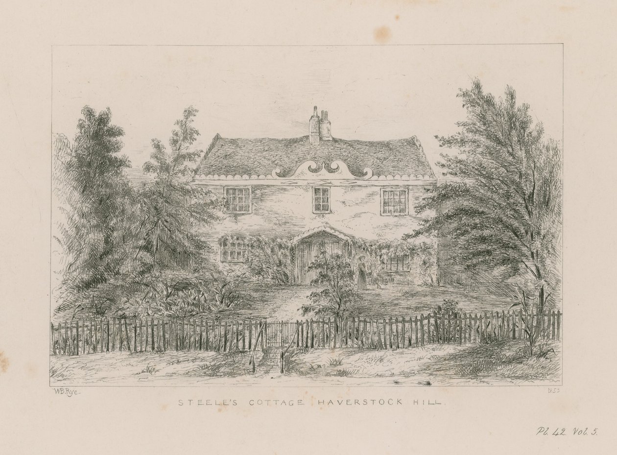 Chata sira Richarda Steela, Haverstock Hill (rytina) od English School