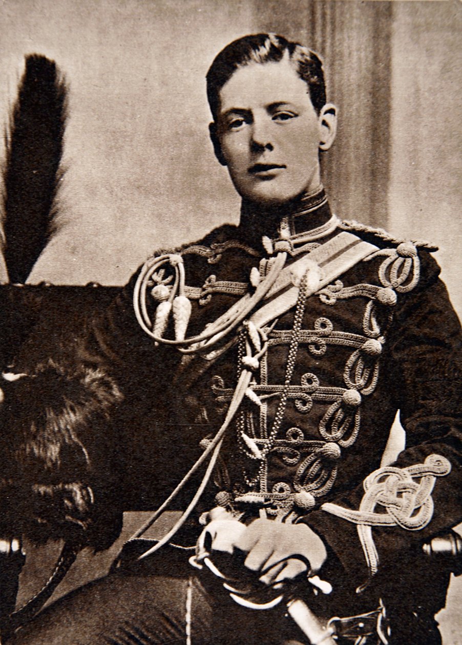 Sir Winston Churchill jako poručík 4. husarské armády v roce 1895 (fotogravura) od English School