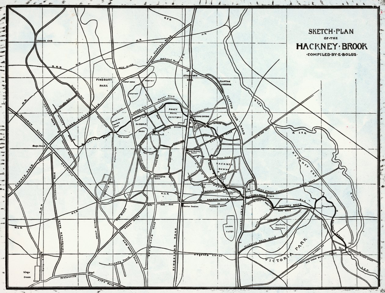 Sketch Plan of the Hackney Brook, sestavil E. Bolus od English School