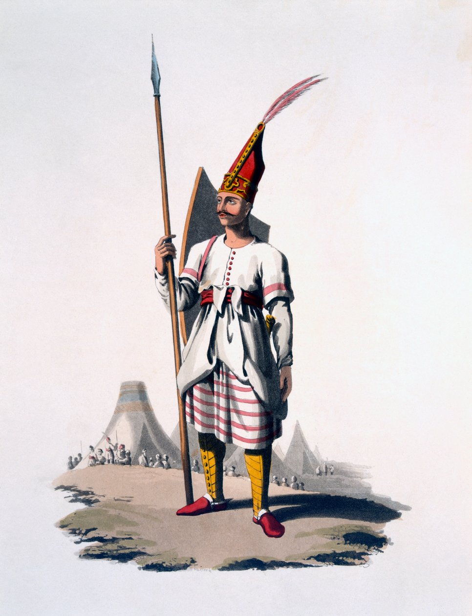 Albánský voják, pěšák osmanské armády, 1818 (barevná akvatinta) od English School