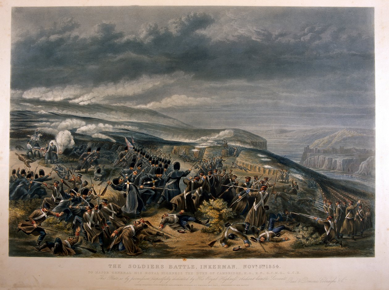 Vojáci v bitvě u Inkermanu během krymské války, 5. listopadu 1854, 1855 od English School