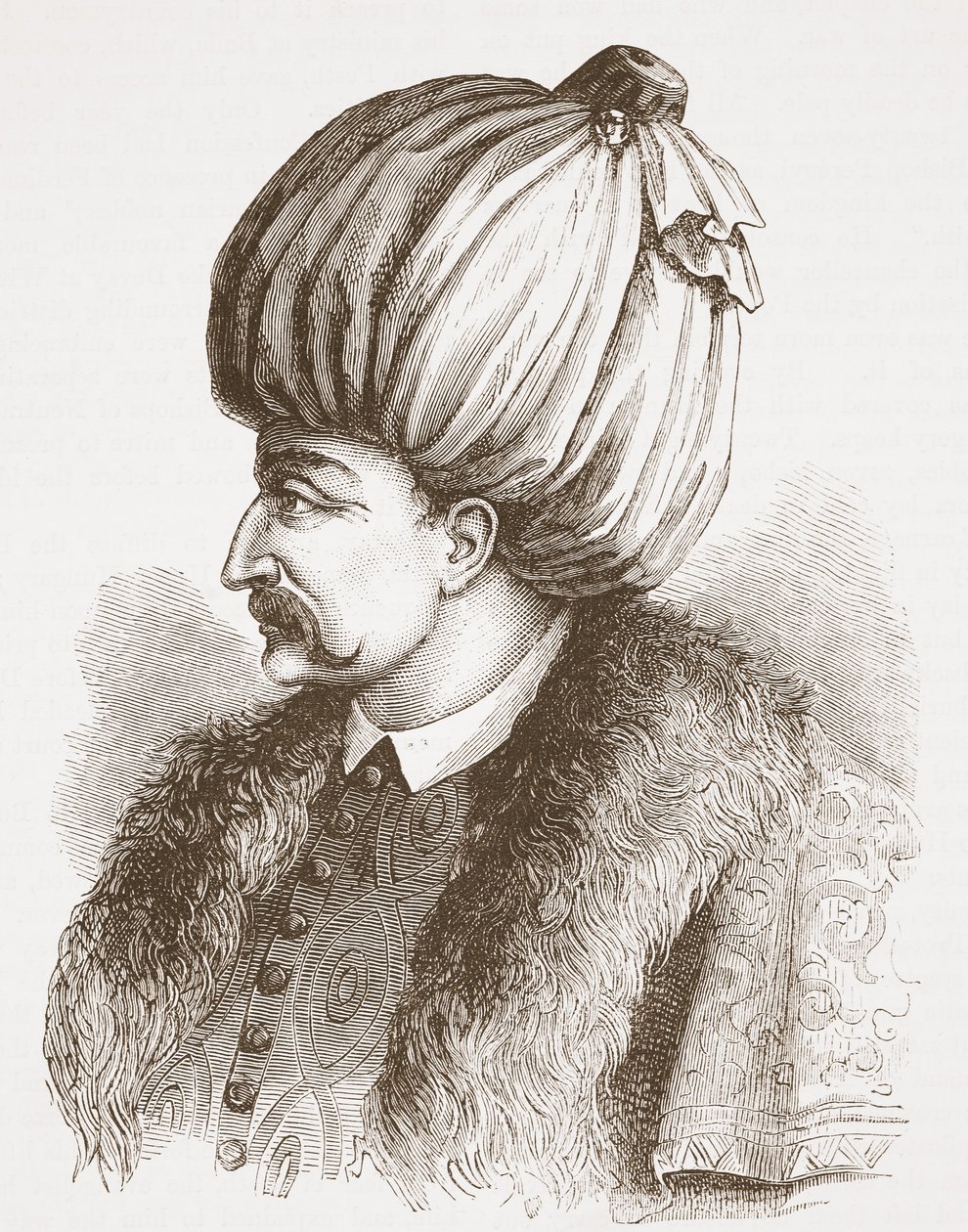 Soliman Nádherný (z tisku v Bibliotheque Nationale), ilustrace z Dějin protestantismu od Jamese Aitkena Wylie (1808-1890), pub. 1878 od English School