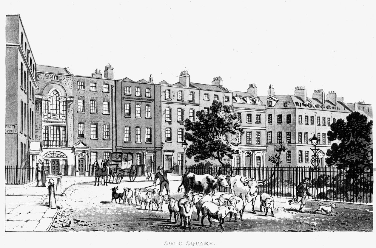 Jihozápadní roh Soho Square, 1816 od English School