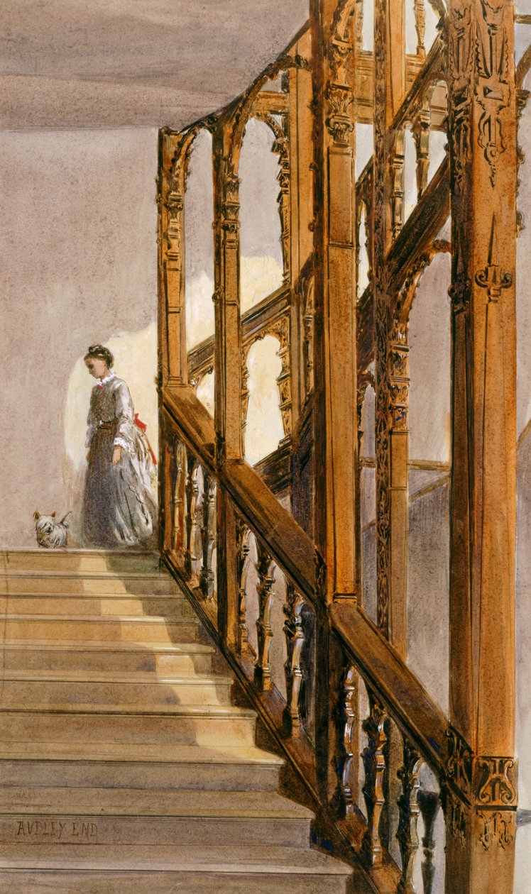 Jižní schody, Audley End House, konec 19. století (akvarel na papíře) od English School
