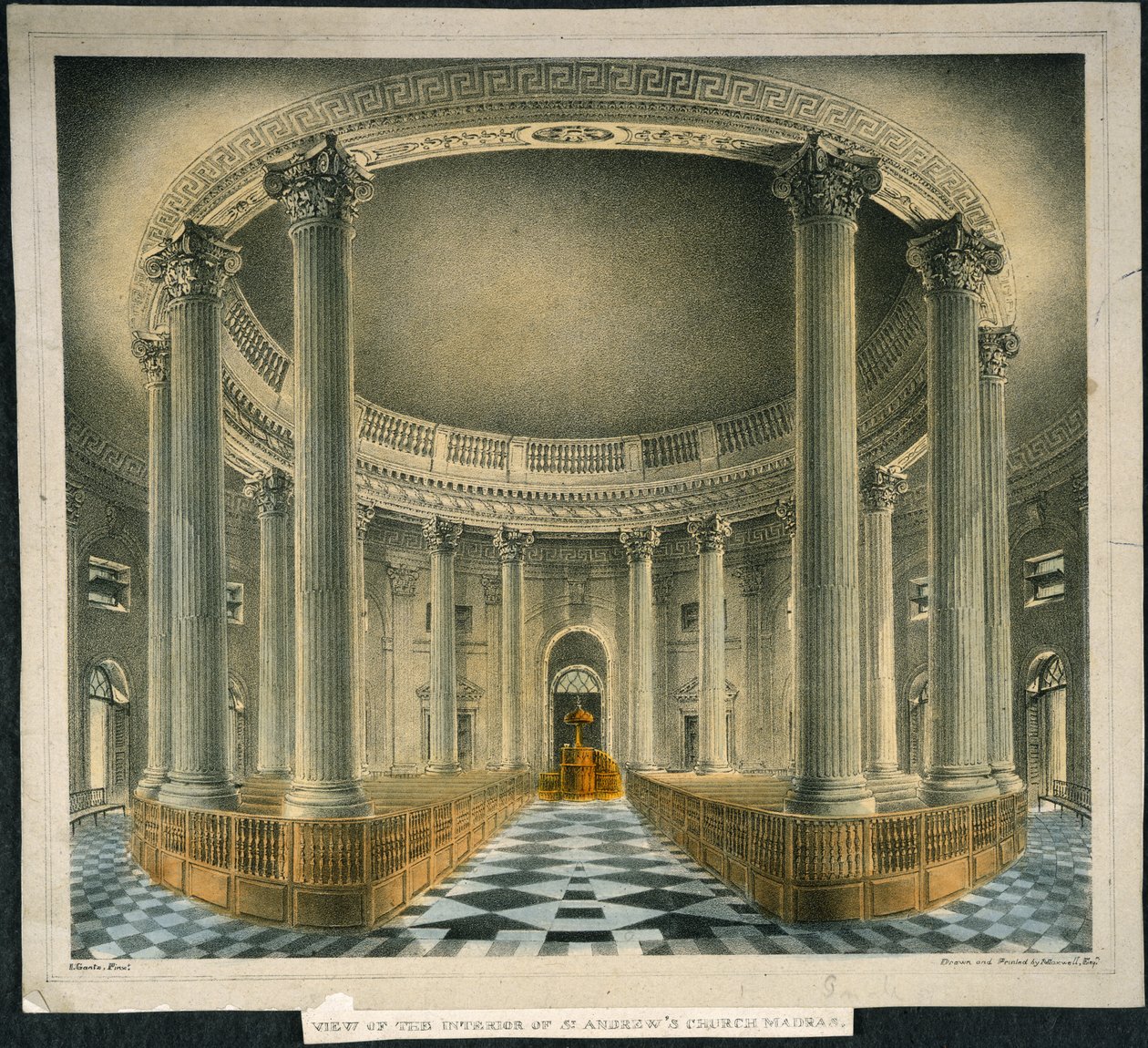 Kostel sv. Ondřeje, Madras, kolem roku 1825 (barevné lito) od English School