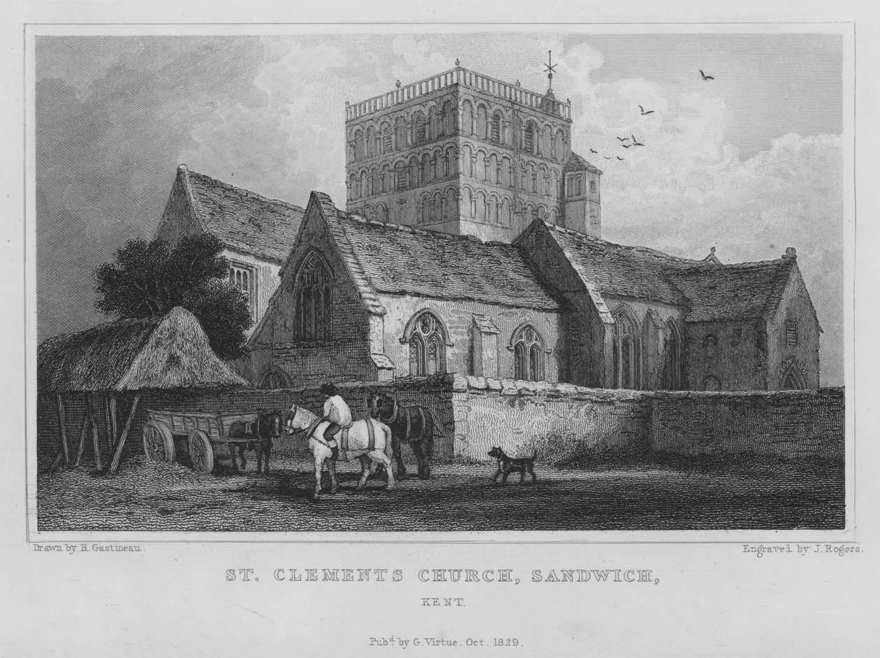 Kostel svatého Klementa, Sandwich, Kent (rytina) od English School
