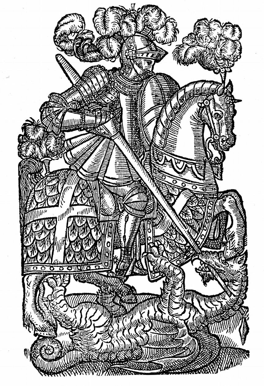 Svatý Jiří (zemř. kolem roku 303), rytíř Červeného kříže, který zabil draka od English School