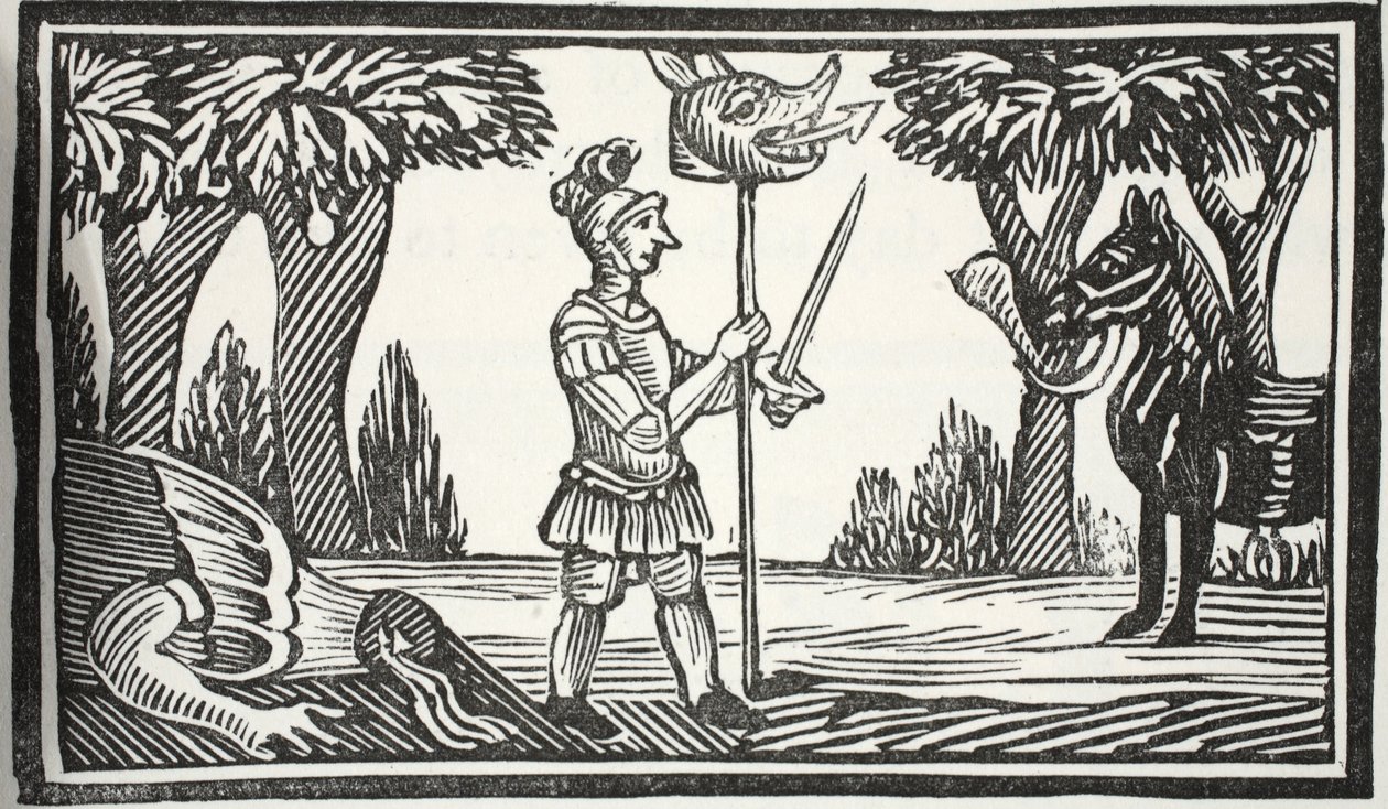 St George with the Dragons head, ilustrace z Chap-books of the Eighteenth Century od Johna Ashtona, hospoda. 1882 od English School