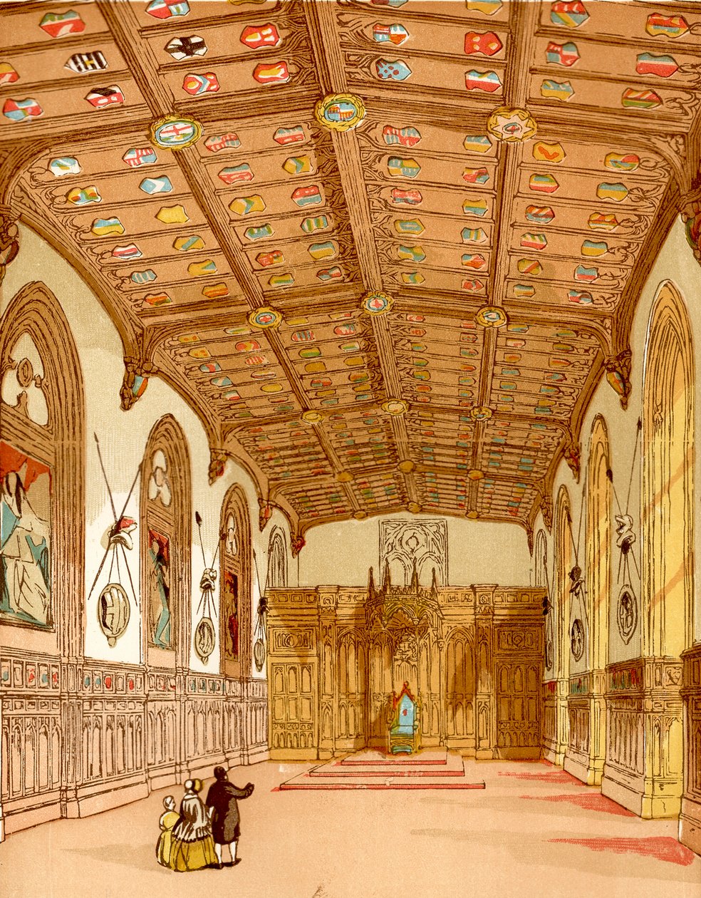 Sál svatého Jiří, Windsor (kolorovaná rytina) od English School