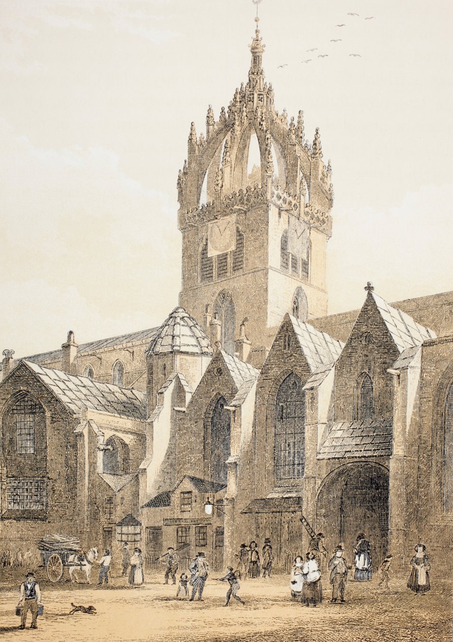 Katedrála sv. Jiljí nebo High Kirk of Edinburgh, z „The Scots Worthies podle Howieho druhého vydání, 1781“, od Johna Howieho (1735-93) publikovaného v roce 1879 od English School