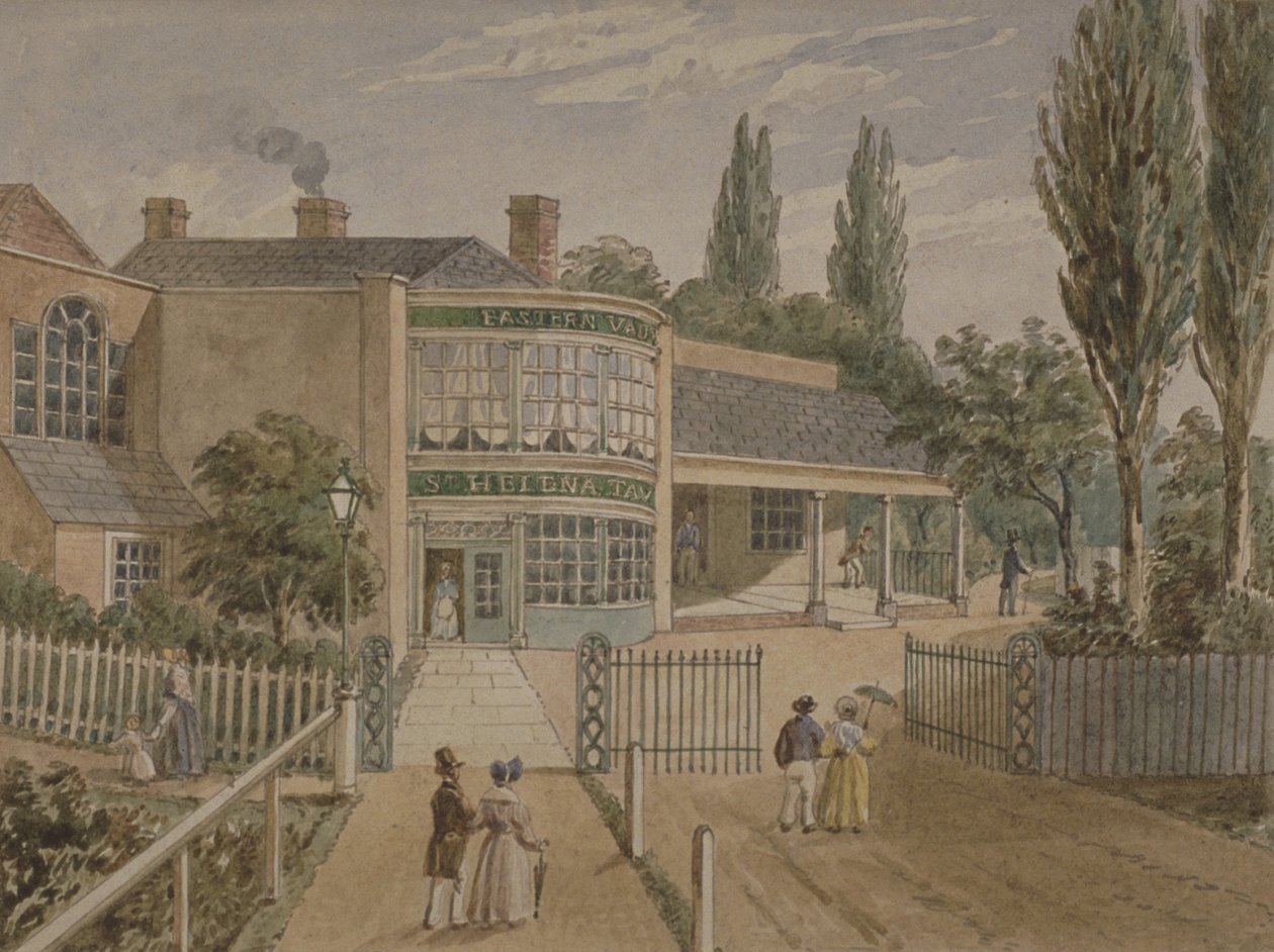 Čajové zahrady St Helena, Lower Road, Rotherhithe, cca 1860 (wc na papíře) od English School