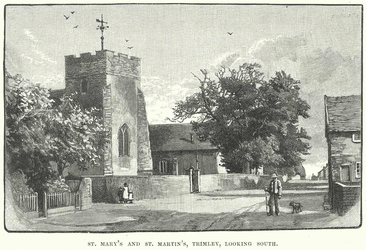 Kostel sv. Marie a sv. Martina, Trimley, pohled na jih (rytina) od English School