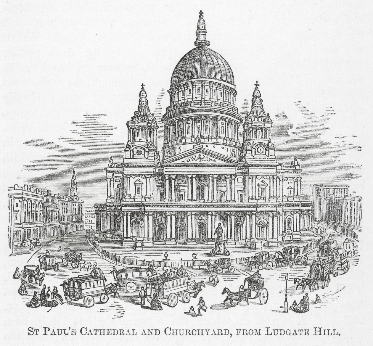 Katedrála svatého Pavla a hřbitov, z Ludgate Hill (rytina) od English School