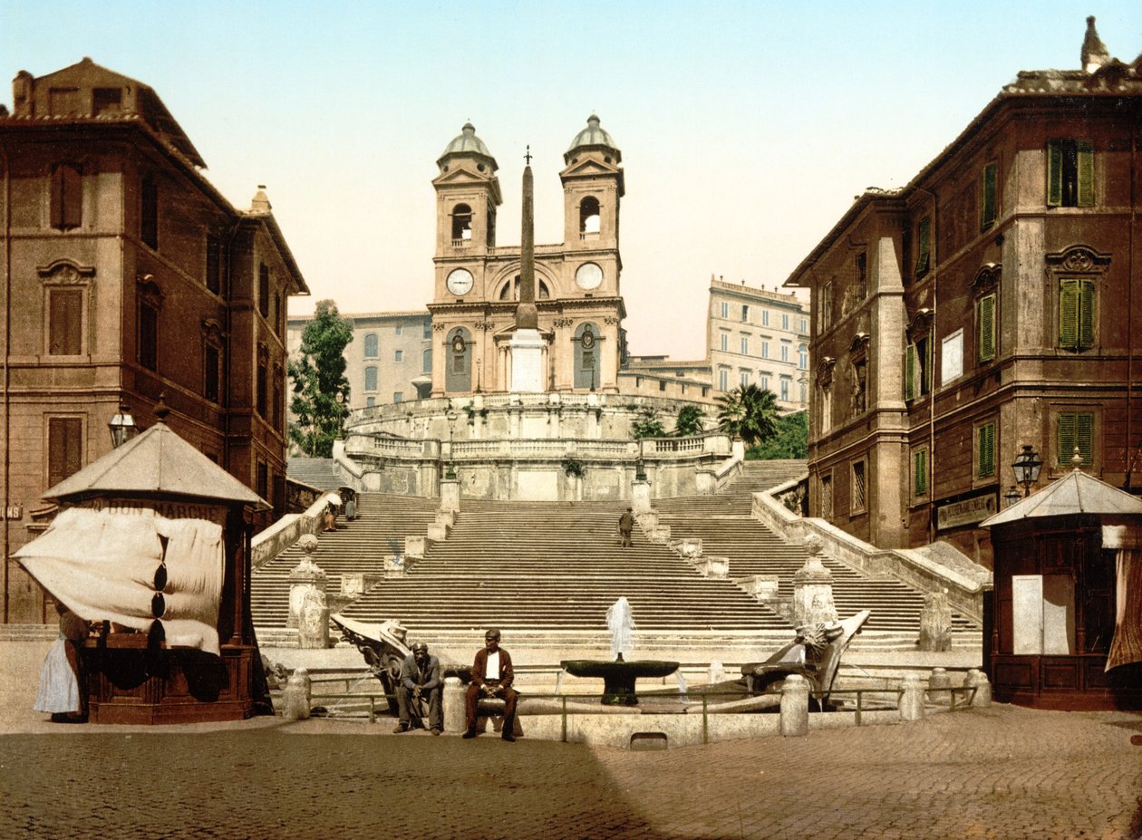 Sta. Trinita dei Monti, Řím (ručně kolorovaná fotografie) od English School