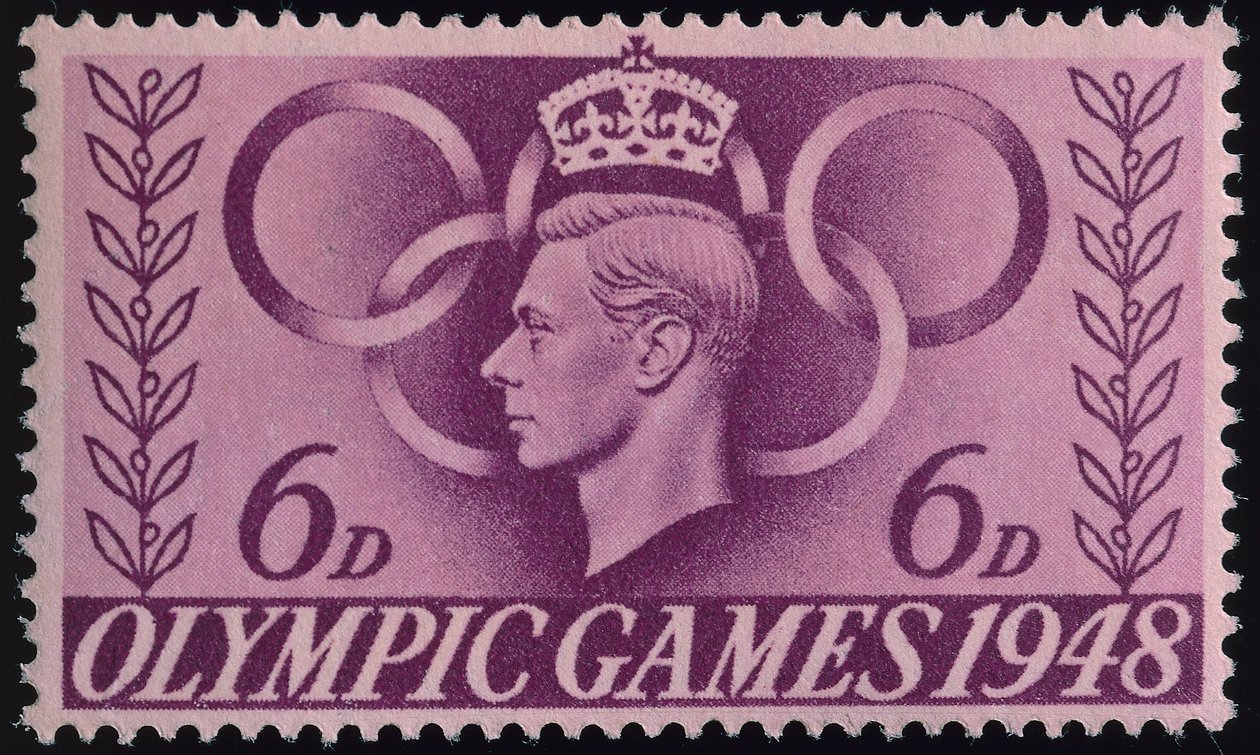 Známka připomínající olympijské hry v Londýně v roce 1948 od English School