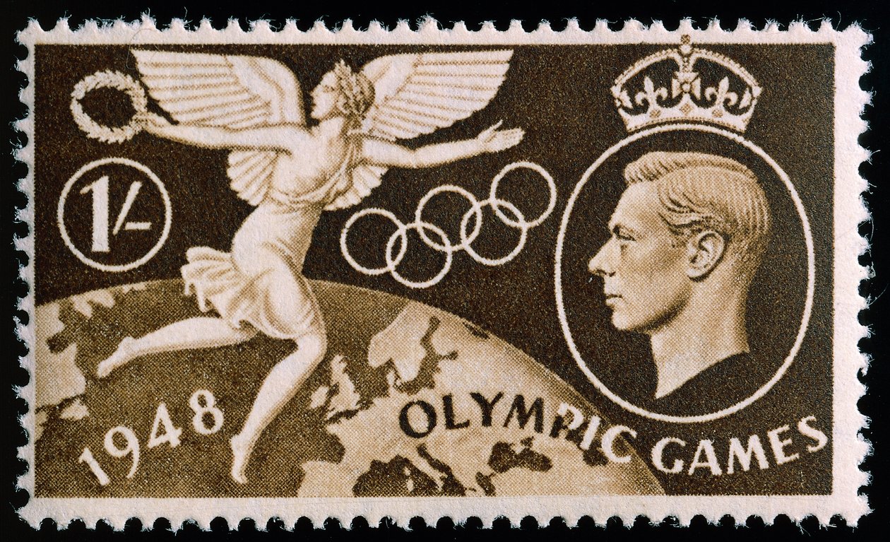 Známka připomínající olympijské hry v Londýně v roce 1948 od English School