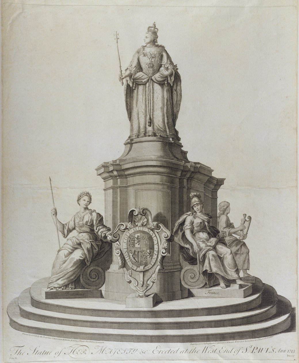Socha královny Anny (1665-1714), publikoval 1713 od English School